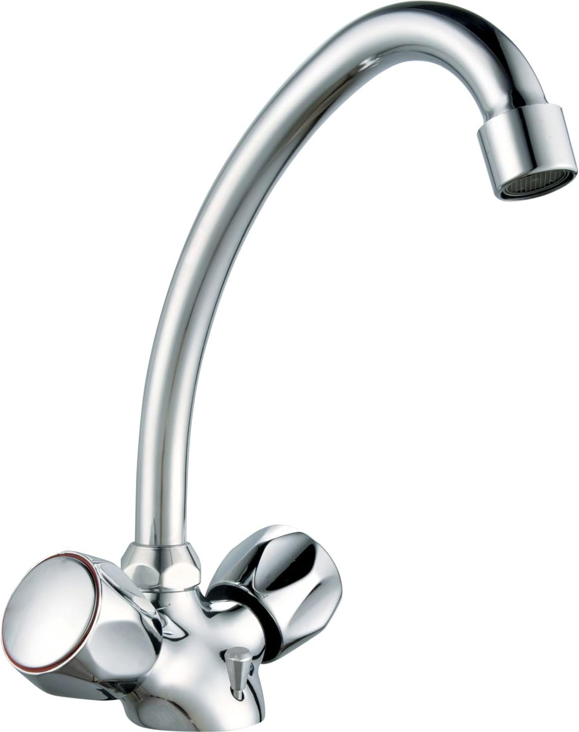 Bateria umywalkowa z mieszaczem – mosiężna z obrotową wylewką – metalowe uchwyty – 242 (wysokość) x 155 (występ) mm – chrom