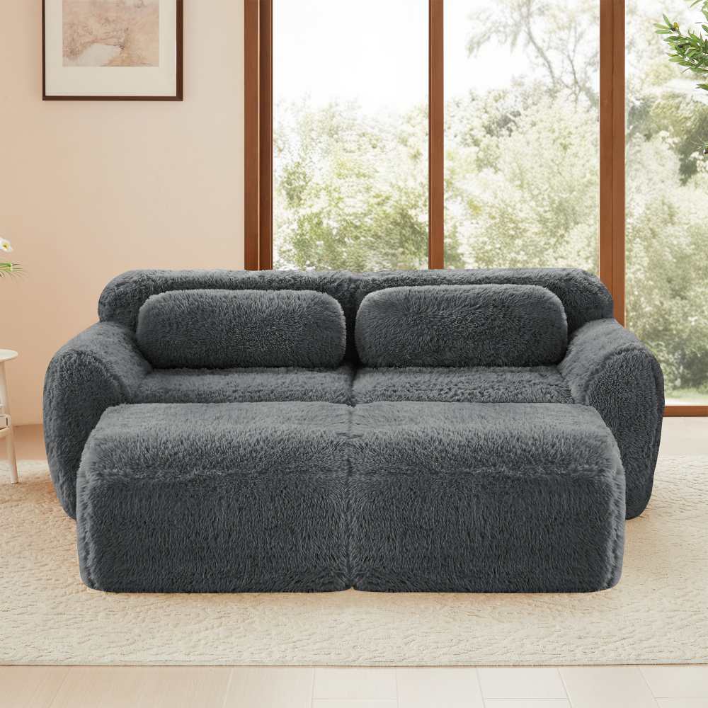 Luksusowa modułowa sofa Cloud z ultramiękkiego pluszu z pufami, dwoma siedziskami, optymalnym komfortem i błyskawicznym montażem