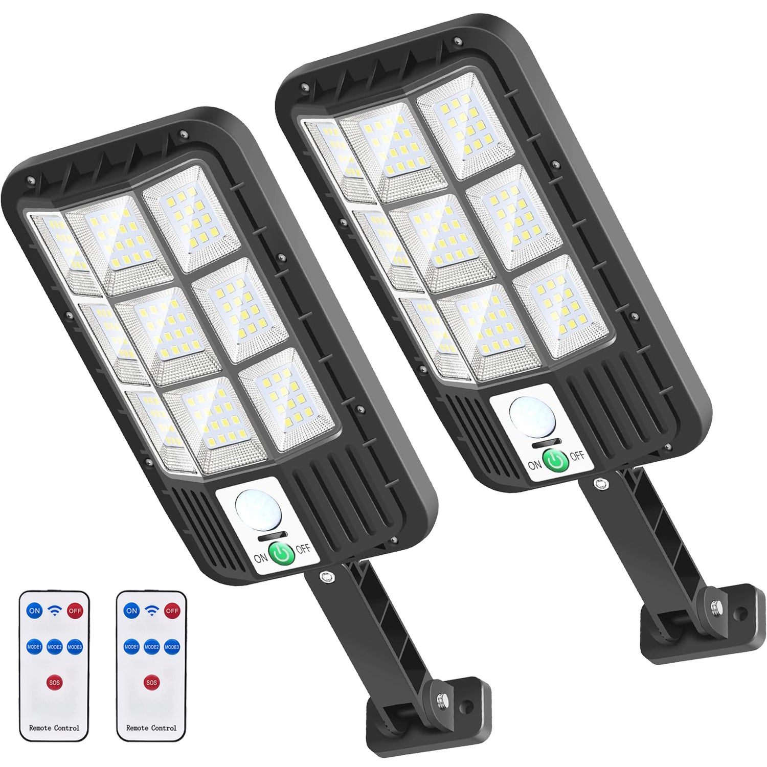 Zewnętrzne lampy solarne z 108 diodami LED, 6500K, z czujnikiem ruchu, od zmierzchu do świtu, wodoodporne oświetlenie bezpieczeństwa IP66, 2 sztuki
