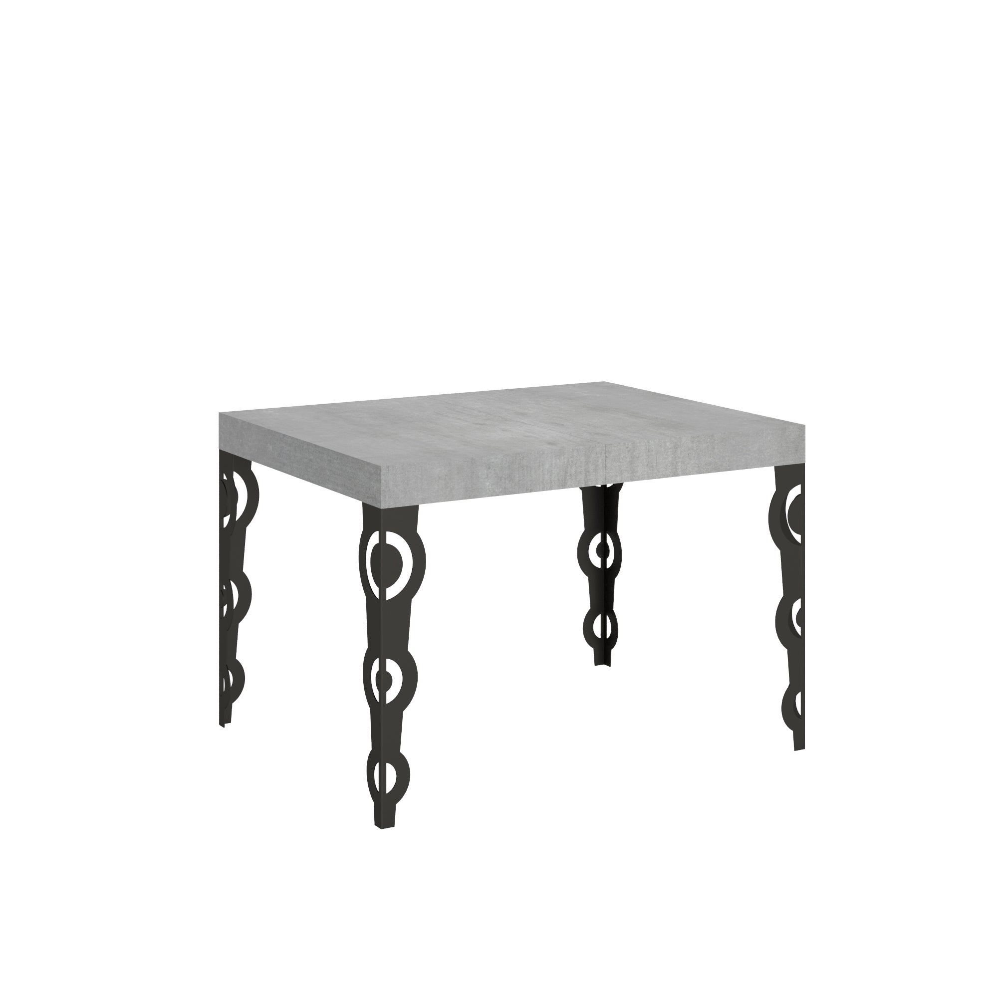 Mesa moderna Karamay de 70x110 cm, extensible hasta 194 cm, efecto piedra, cemento antracita.