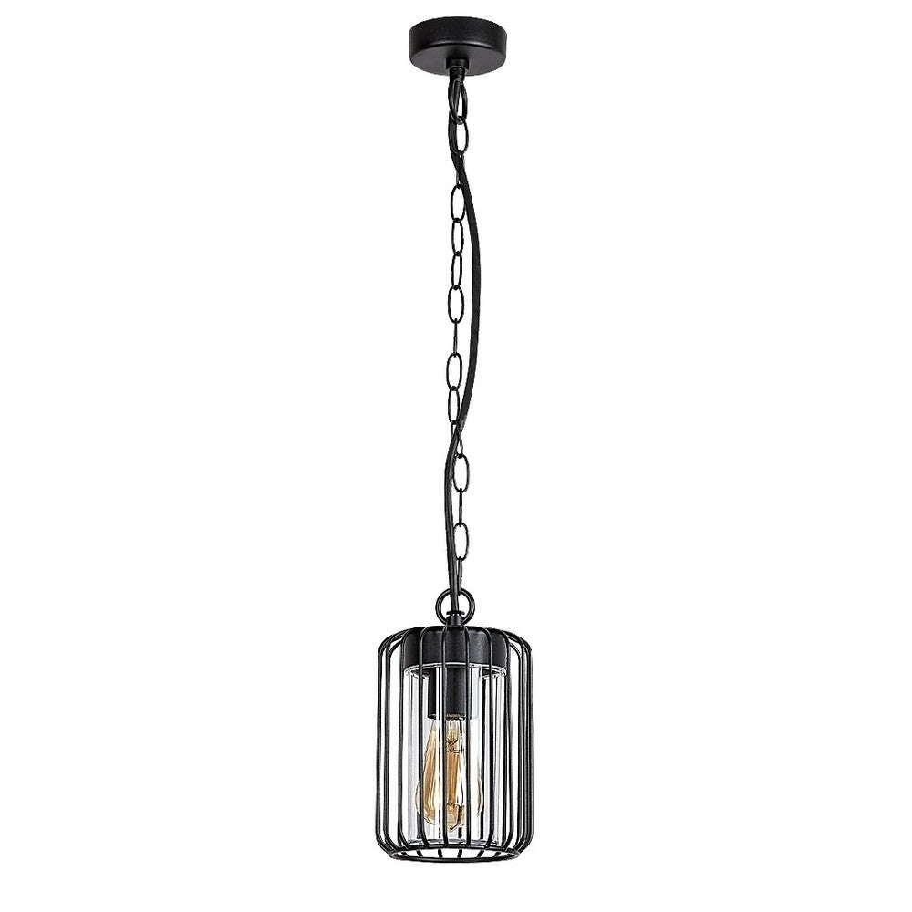 Lampa wisząca zewnętrzna E27 Klatka Metaliczna Szkło Czarny Industrialny IP44