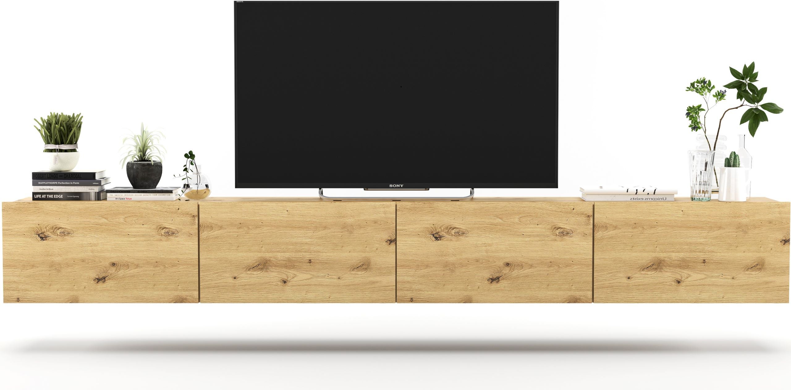 Wisząca szafka RTV Loft 240 cm dąb artisan, komoda pod telewizor do salonu w stylu industrialnym nowoczesna