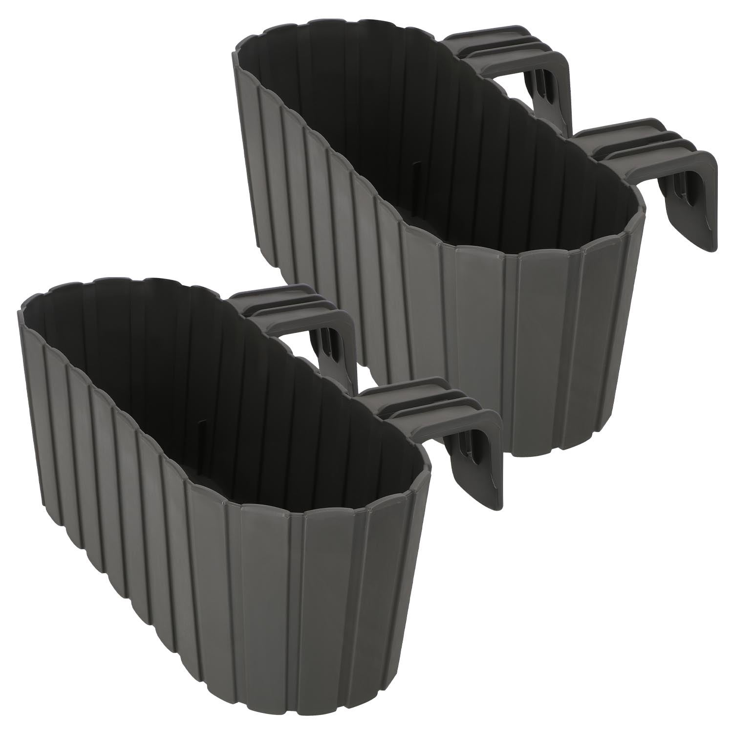 Doniczka Balkonowa na Balustradę - 40 x 15 x 15 cm - Skrzynka Plastikowa na Balkon - Owalna - Rustykalna - Szara - Zestaw 2 SZT KOTARBAU