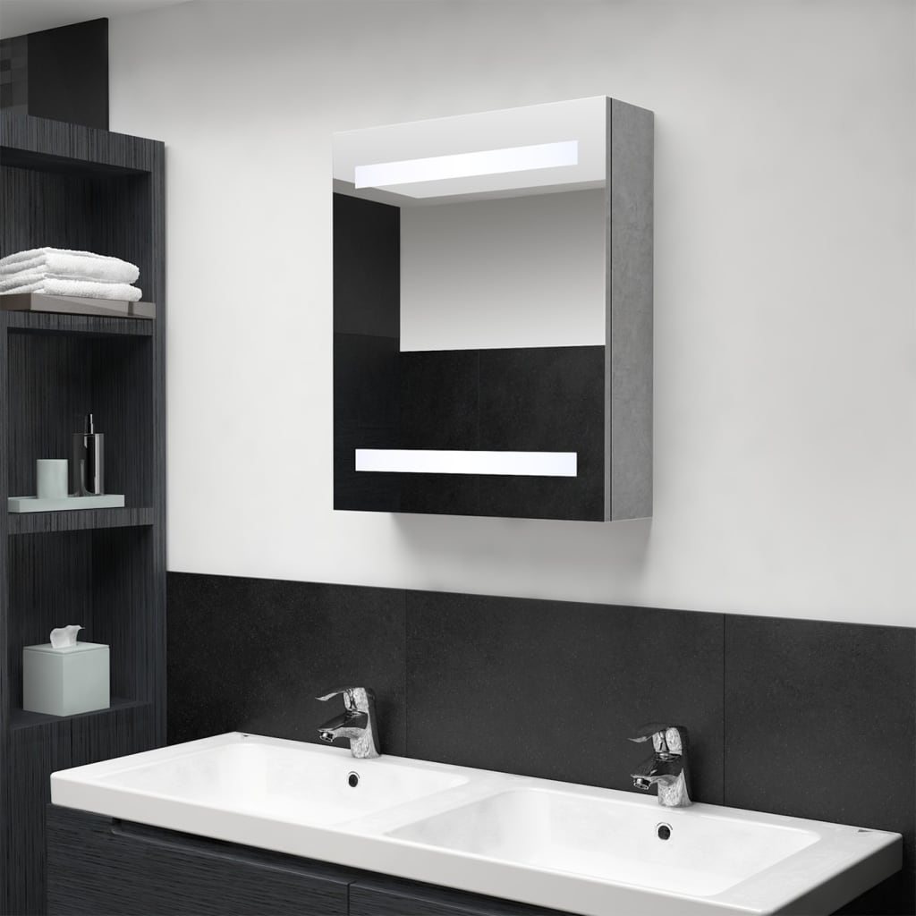 Szafka łazienkowa z lustrem i LED, szarość betonu, 50x14x60 cm vidaXL