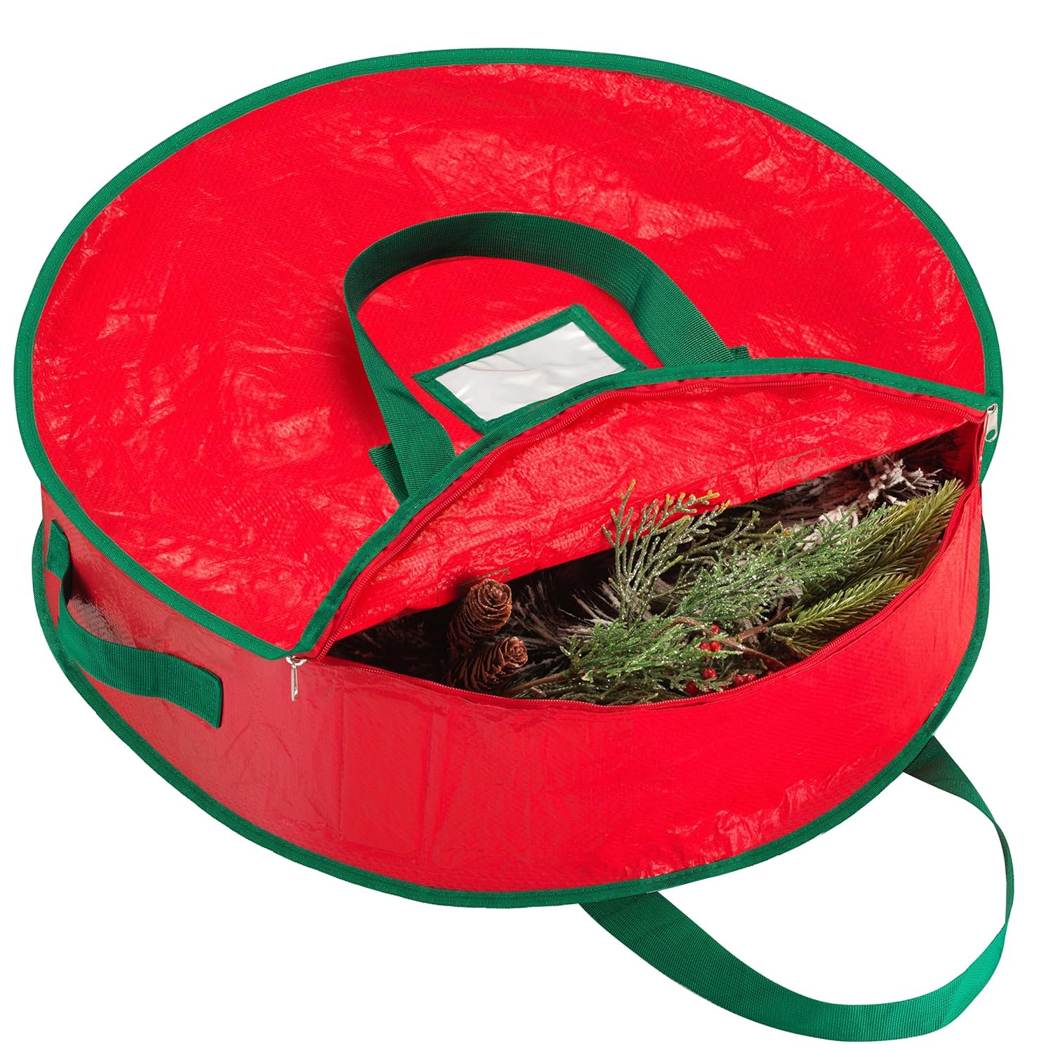 Torba do przechowywania wieńca bożonarodzeniowego 61 x 20 cm – wytrzymała plandeka, zapięcie na suwak, wzmocniony uchwyt i łatwe zakładanie. Chroń swó