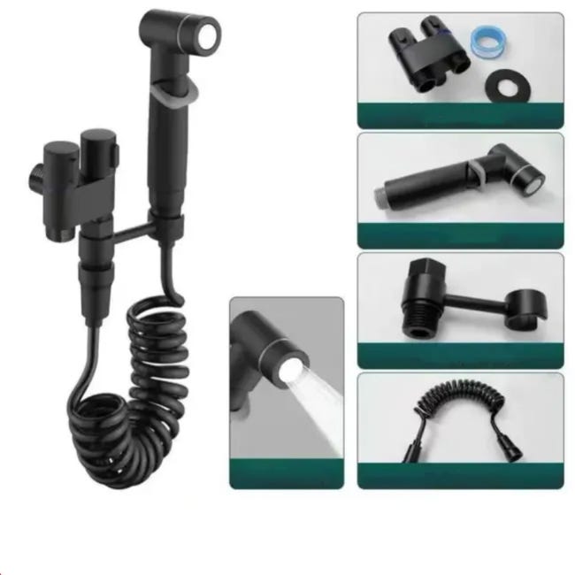 Conjunto de pulverizador de sanita em aço inoxidável com função de saída dupla - Kit de chuveiro de mão para sanita-Mangueira flexível de 2 m incluída
