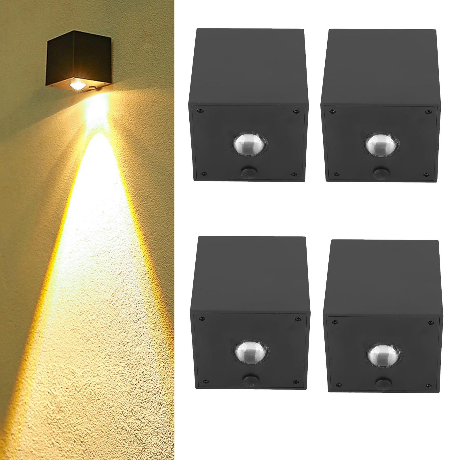 Zestaw 4 kwadratowych lamp solarnych LED do ogrodu, z czujnikiem światła słonecznego, wodoodporne IP65, do ogrodu, na balkon, na ogrodzenie