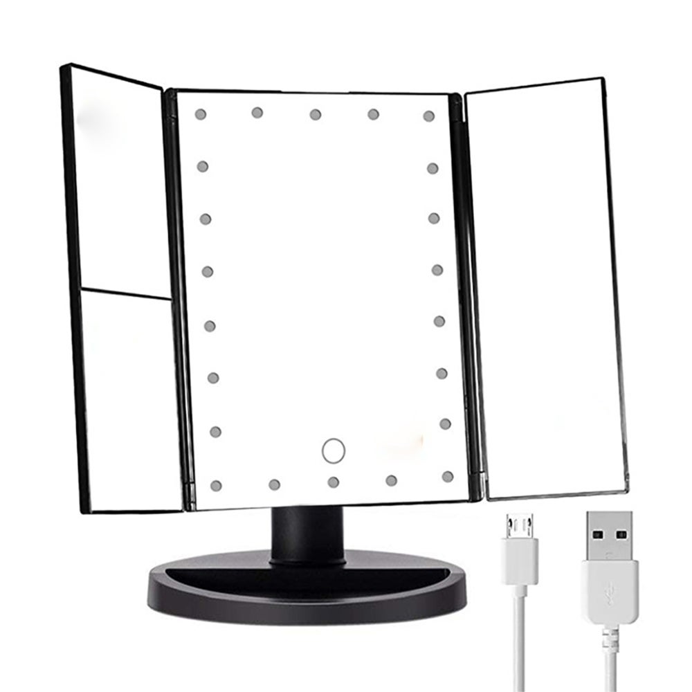 Lustro do makijażu LED USB Objectif 10x z oświetleniem, podświetlane lusterko do makijażu powiększające, składane lusterko biurkowe