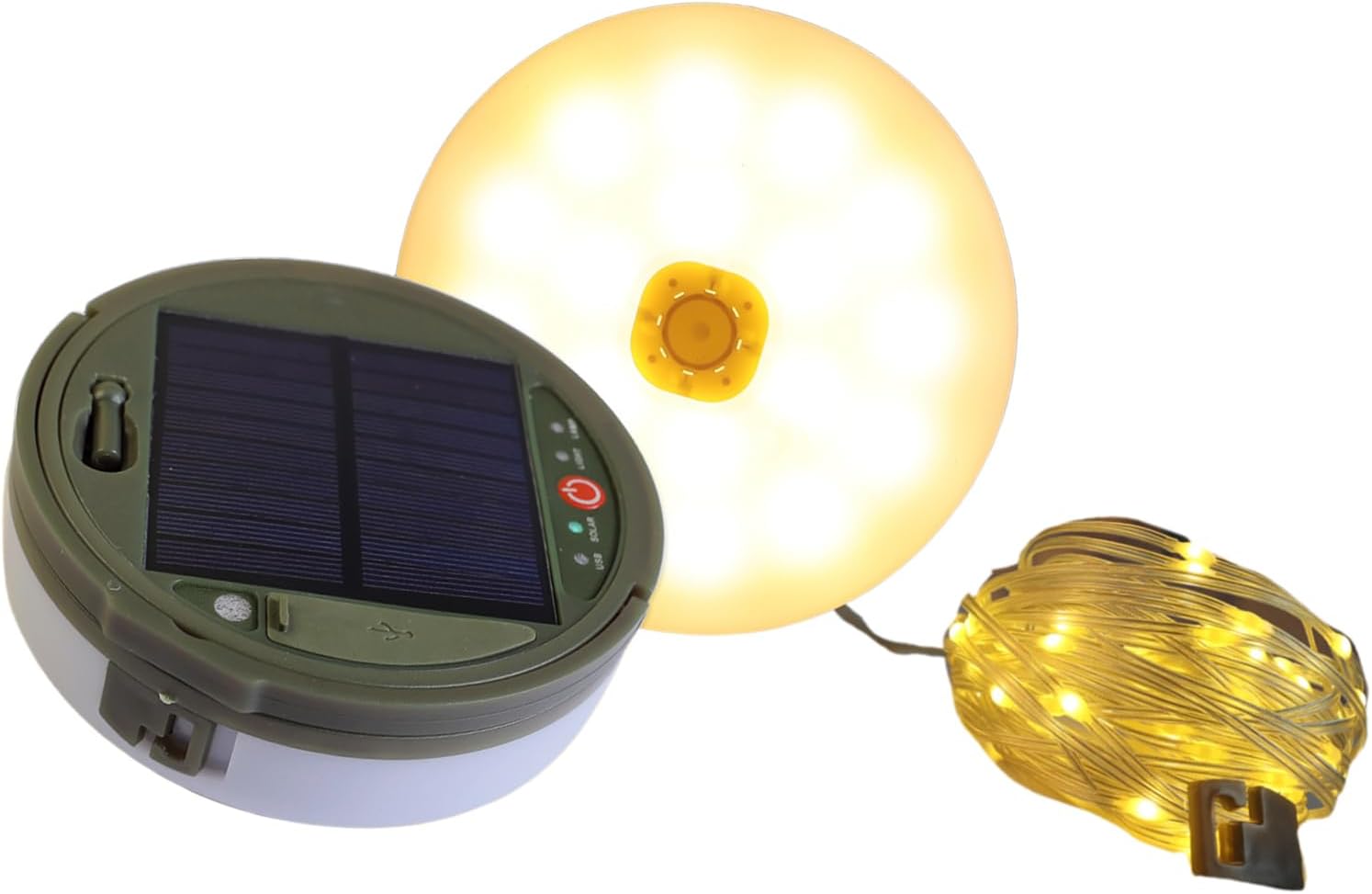 Zestaw okrągłych lamp solarnych kempingowych, które zapewnią ciepłą atmosferę podczas pikników i przyjęć ogrodowych na świeżym powietrzu, 12 m