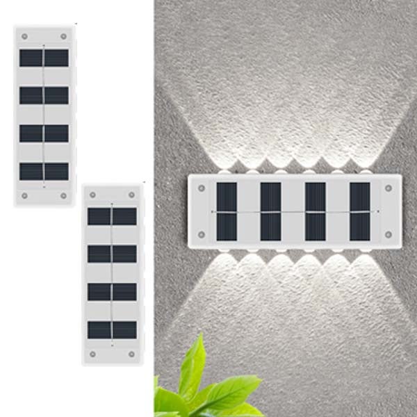 2 SZT. Zewnętrzna Lampa Solarna Ścienna - 12 LED, Podwójna Projekcja, Wodoodporna IP65, Nowoczesny Design do Balkonu/Ogrodu Zen