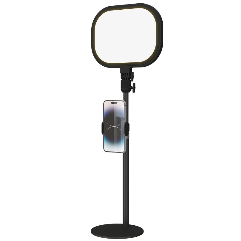 Lampa stołowa z uchwytem na telefon, 5 trybów kolorów i 10 poziomów jasności, metalowa, czarna