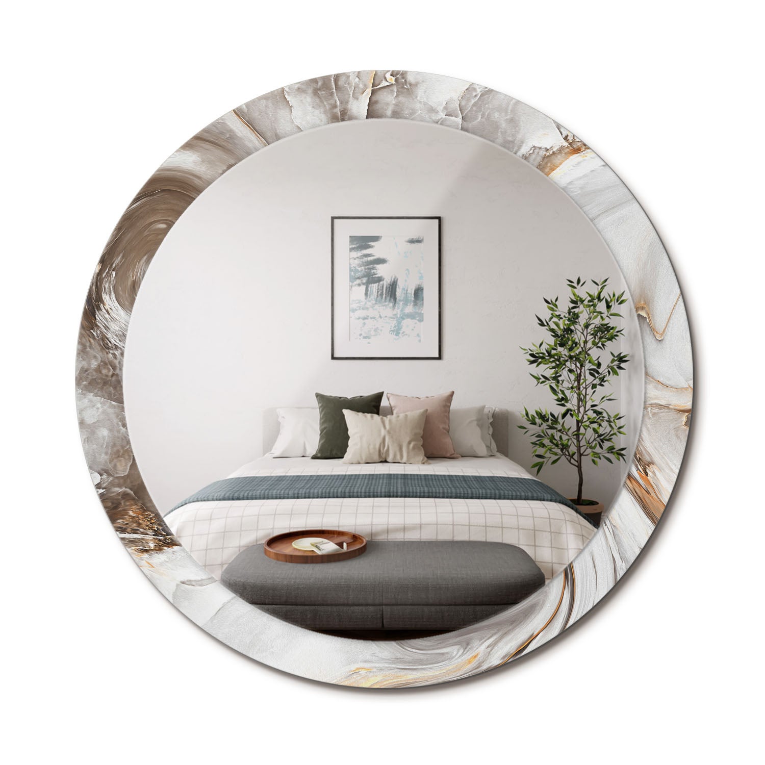 Lustro dekoracyjne okrągłe – szkło hartowane, nowoczesny design Jasny marmur - 90 cm - ArtPrintCave