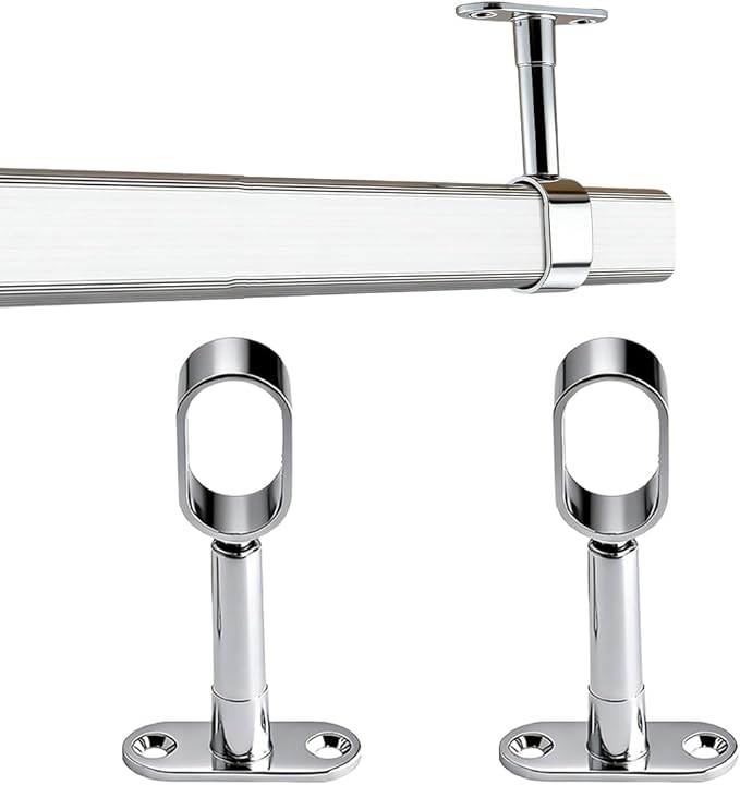 Owalny drążek do garderoby 50 cm z centralną zaślepką | Uchwyt montażowy do sufitu | Chromowany metalowy drążek wnękowy | Rura do garderoby 30 x 15 mm
