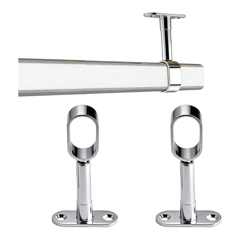 Owalny drążek do garderoby 50 cm z centralną zaślepką | Uchwyt montażowy do sufitu | Chromowany metalowy drążek wnękowy | Rura do garderoby 30 x 15 mm