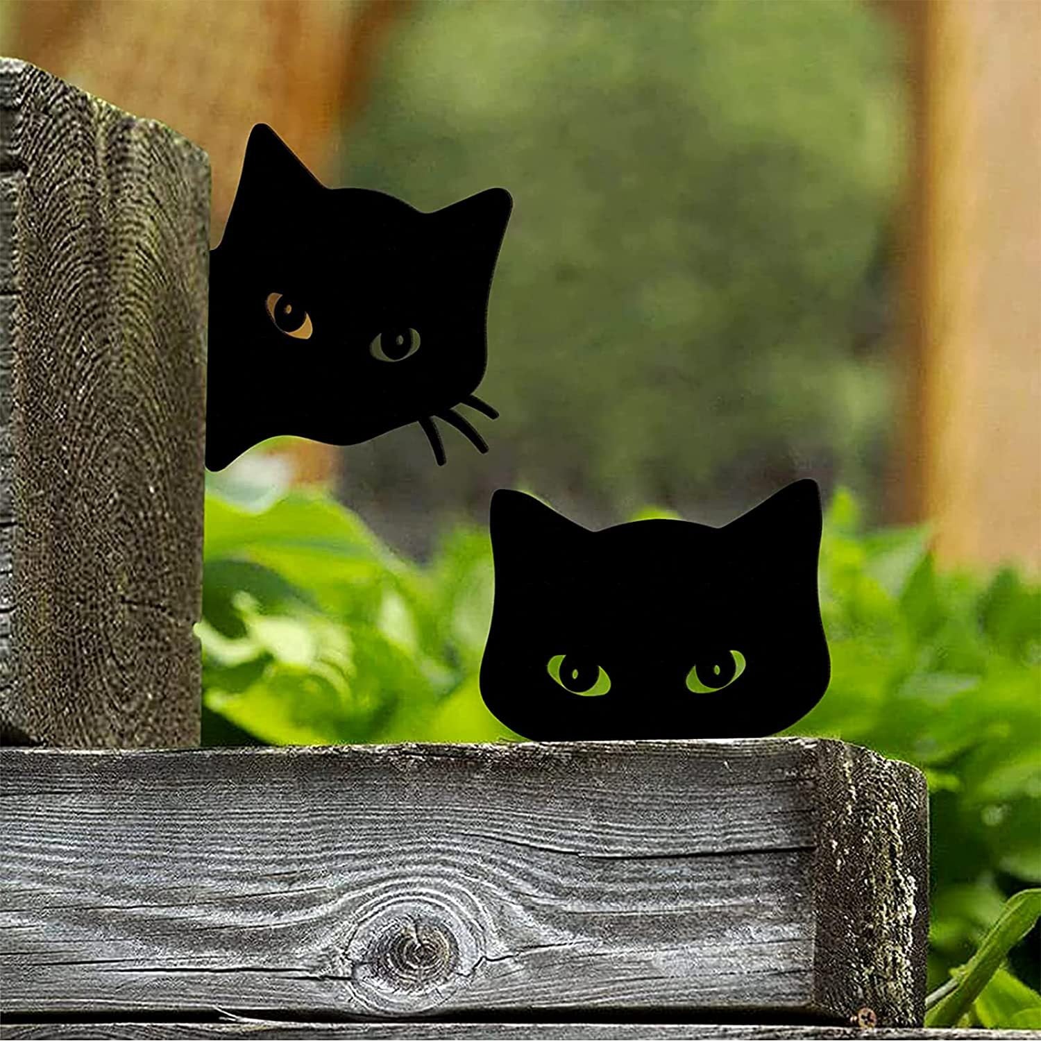 2 sztuki Silhouette Peeping Cat metalowy wtyk do ogrodu, dekoracja Halloween, dekoracja farmy, ozdoby na zewnątrz domu.