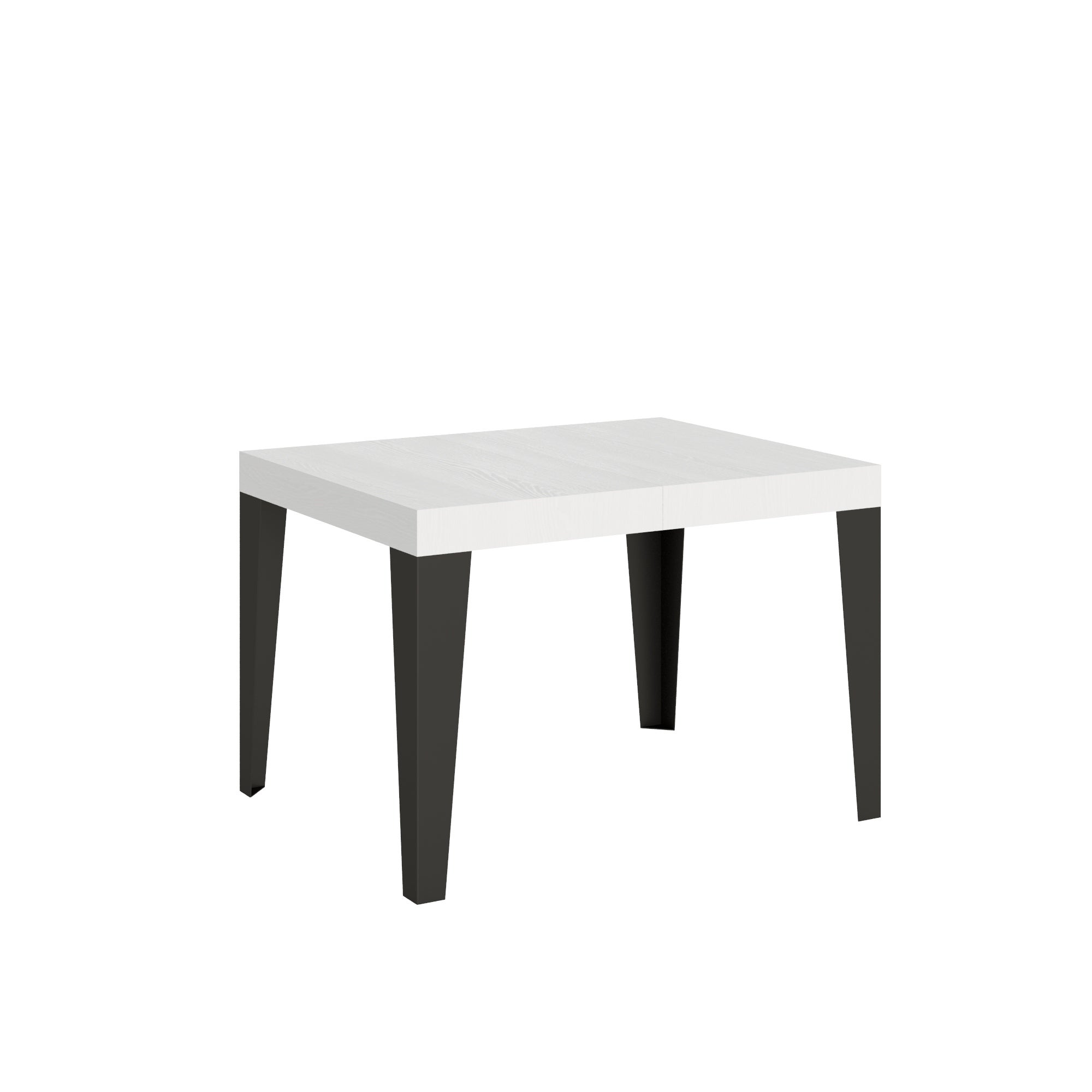 Mesa Flame con patas de hierro, 80x120/204 cm, estilo industrial moderno, fresno blanco, antracita.