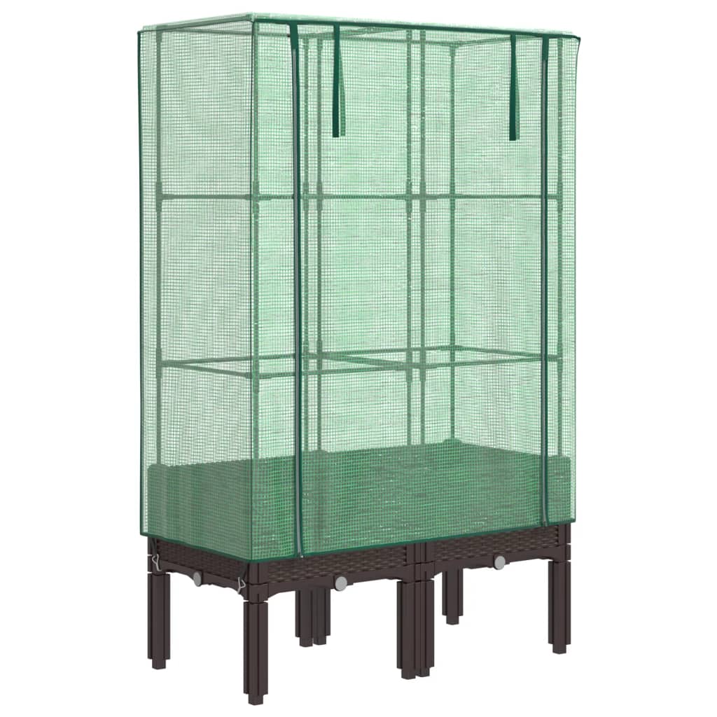 Podwyższona Grządka ze Szklarnią 80x40x140 cm Brązowa do Ogrodu z Pokryciem
