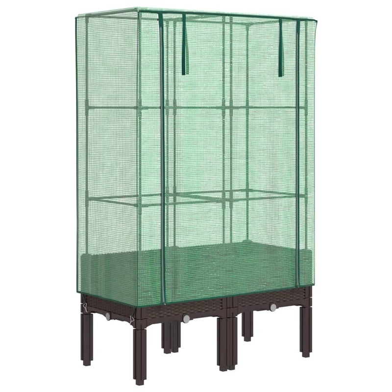 Podwyższona Grządka ze Szklarnią 80x40x140 cm Brązowa do Ogrodu z Pokryciem