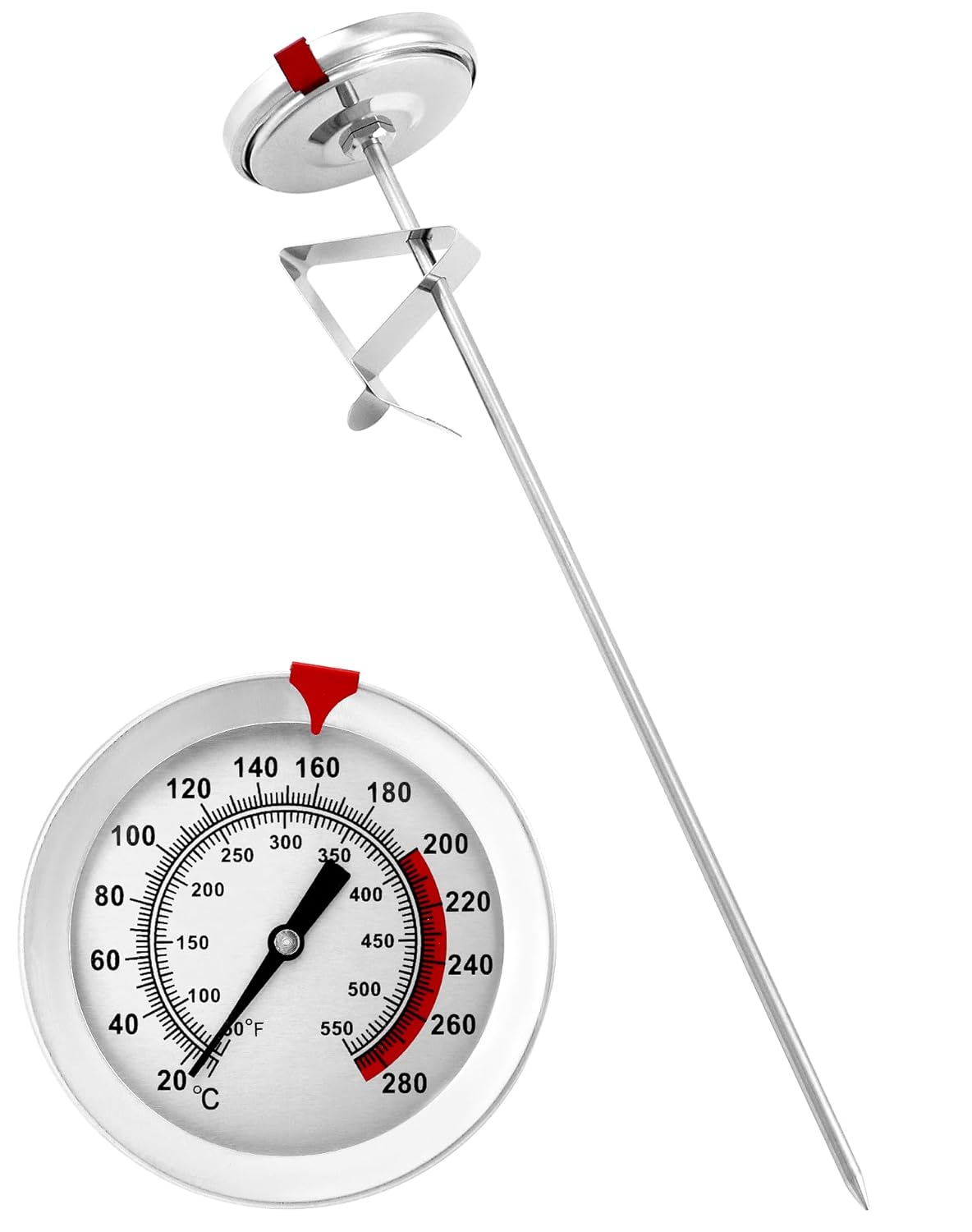 Termometr do smażenia na głębokim tłuszczu ze stali nierdzewnej 304, termometr do grilla 290°C/550°F z sondą o długości 20 cm
