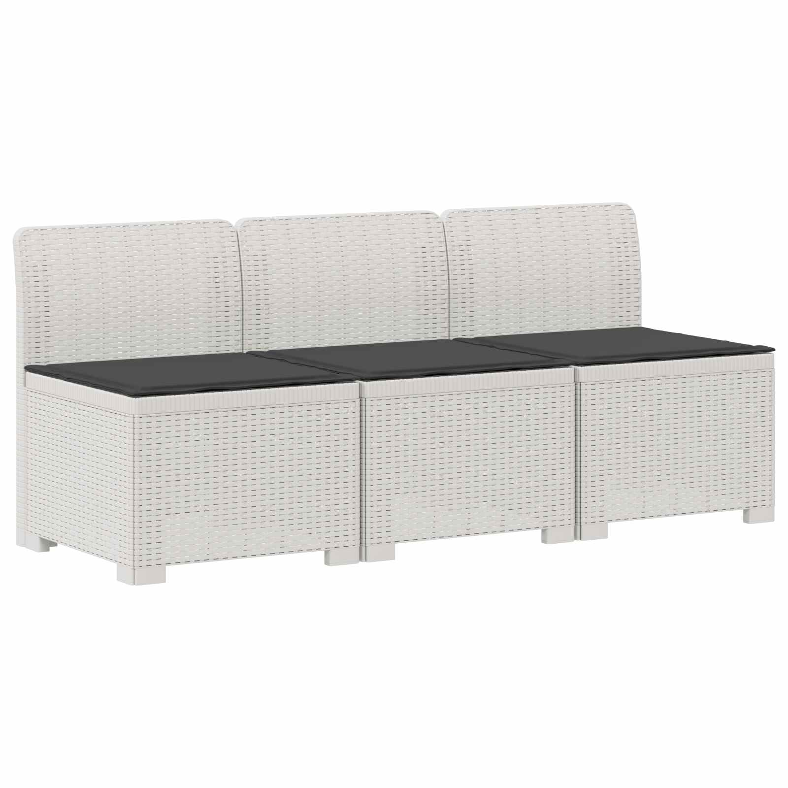 Sofa Ogrodowa Modułowa 3-Osobowa Plastikowa Biała z Poduszkami na Taras