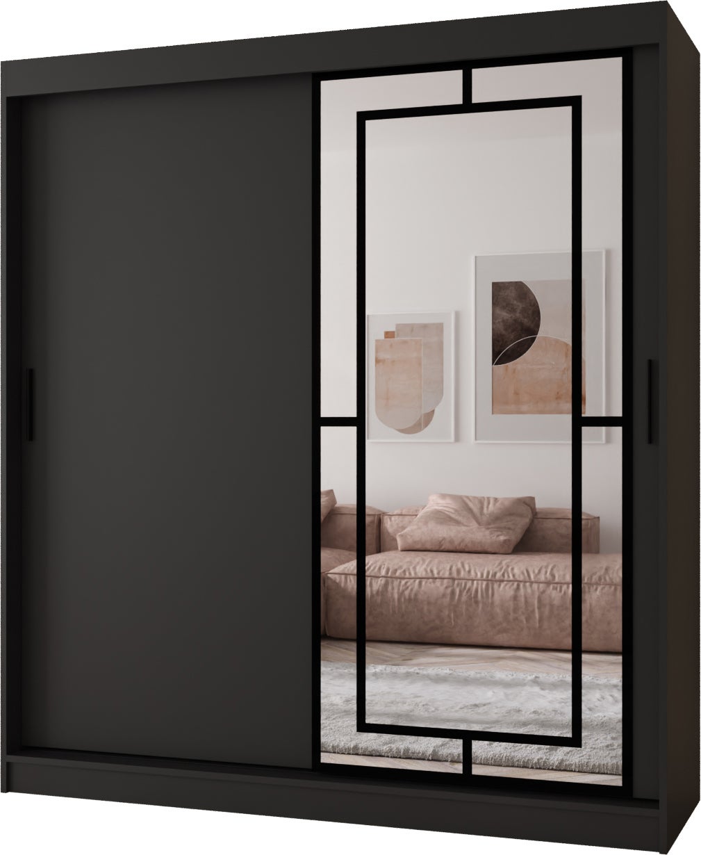 Szafa przesuwna z lustrem MODENA 180 x 62 x 200 czarny + u. czarny