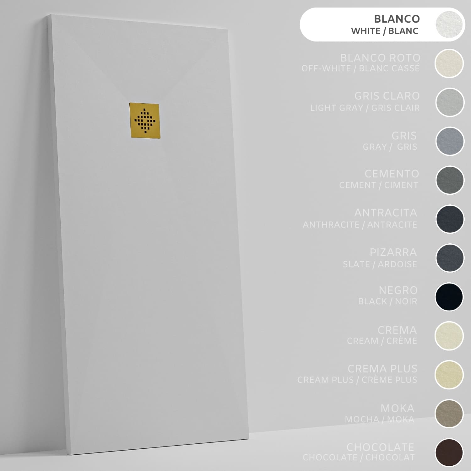 SOULHOME Brodzik prysznicowy– Żywica– Gel Coat– Gładka/Kamienna tekstura – Antypoślizgowy – biały – 120X70- Niski 3 cm– Ruszt Złoty