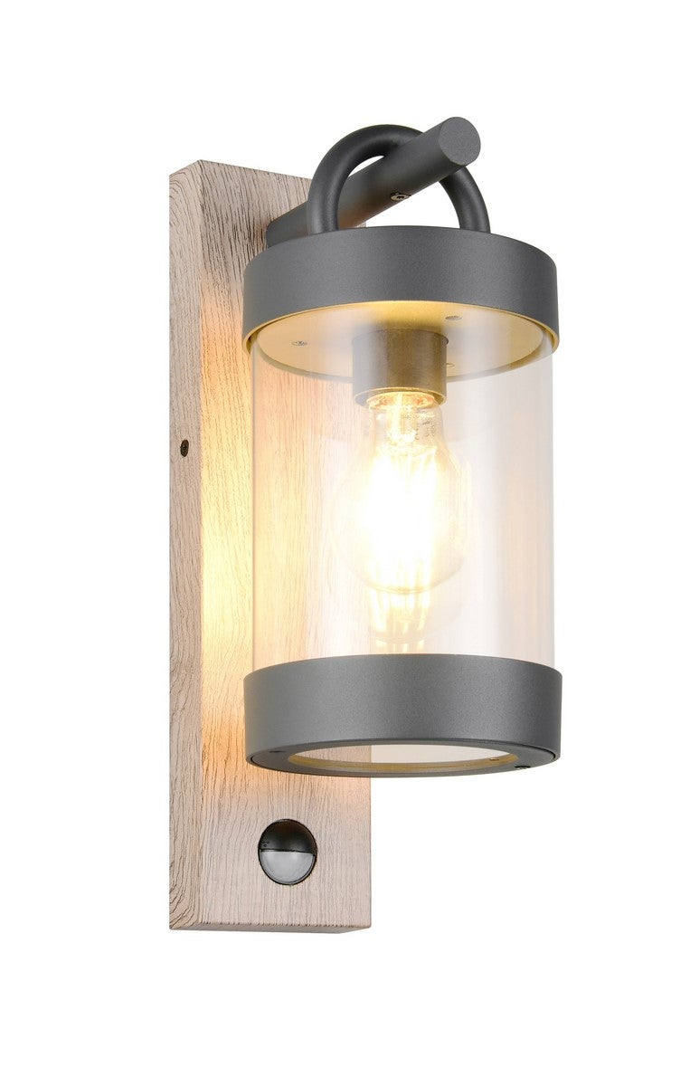 Kinkiet zewnętrzny czujnik ruchu SAMBESI jasne drewno-czarny 1xE27x28W aluminium wym:33x12,5x18,6cm IP44 Trio