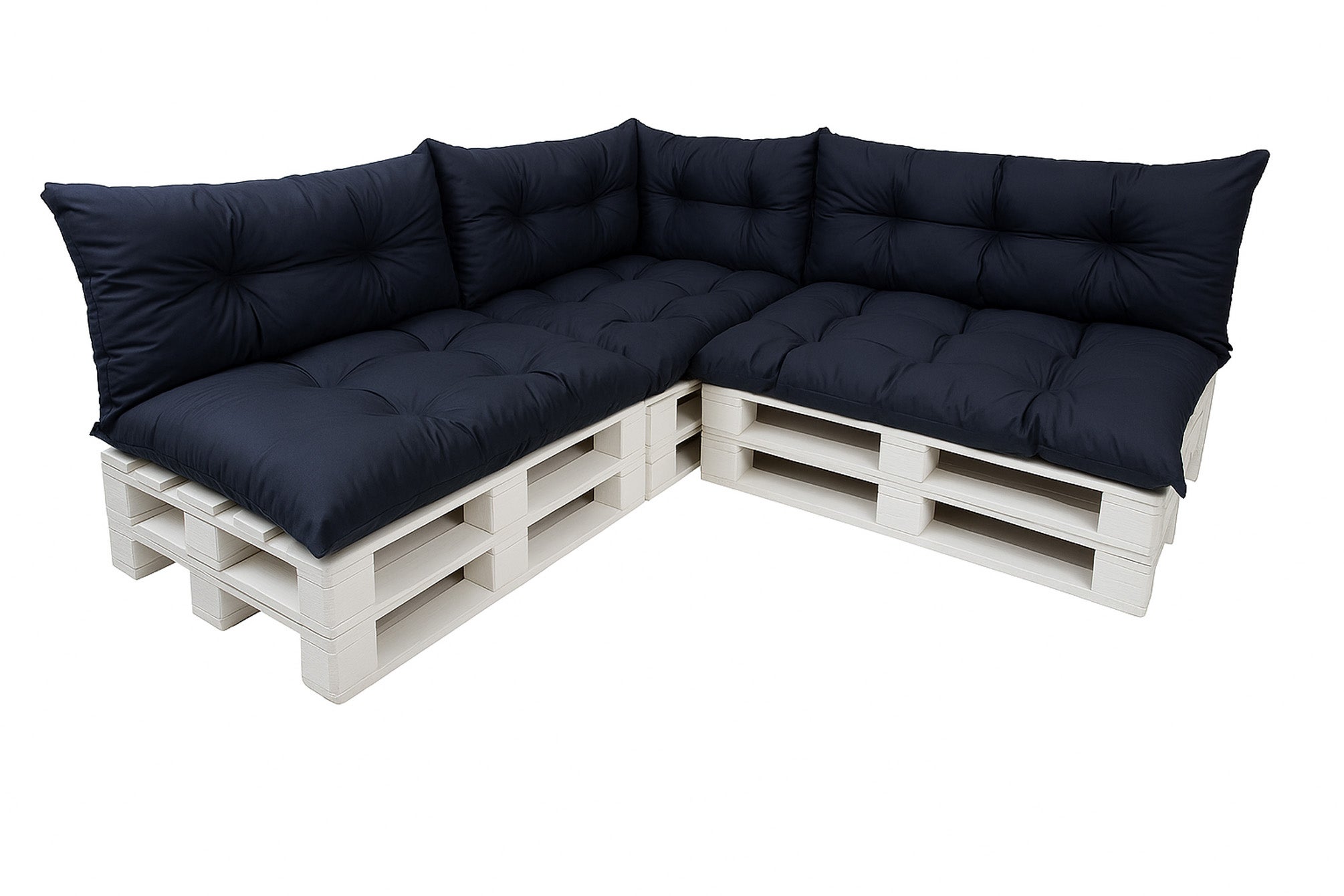 Komplet poduszek ogrodowych na palety 3x120x50cm 3x120x40cm + 60x40cm, wygodne poduszki na meble z palet granatowe