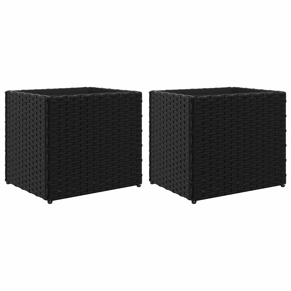2x Donica Ogrodowa z Polirattanu 36x30x32 cm Czarna na Taras na Kwiaty