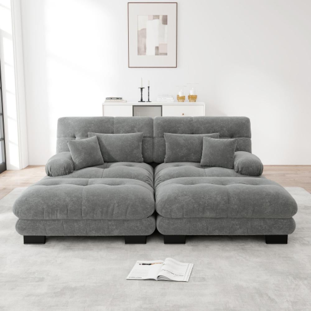 Narożna sofa Cloud do salonu, podwójna sofa z tkaniny szenilowej z 2 poduszkami lędźwiowymi i 2 poduszkami dekoracyjnymi, rama z litego drewna