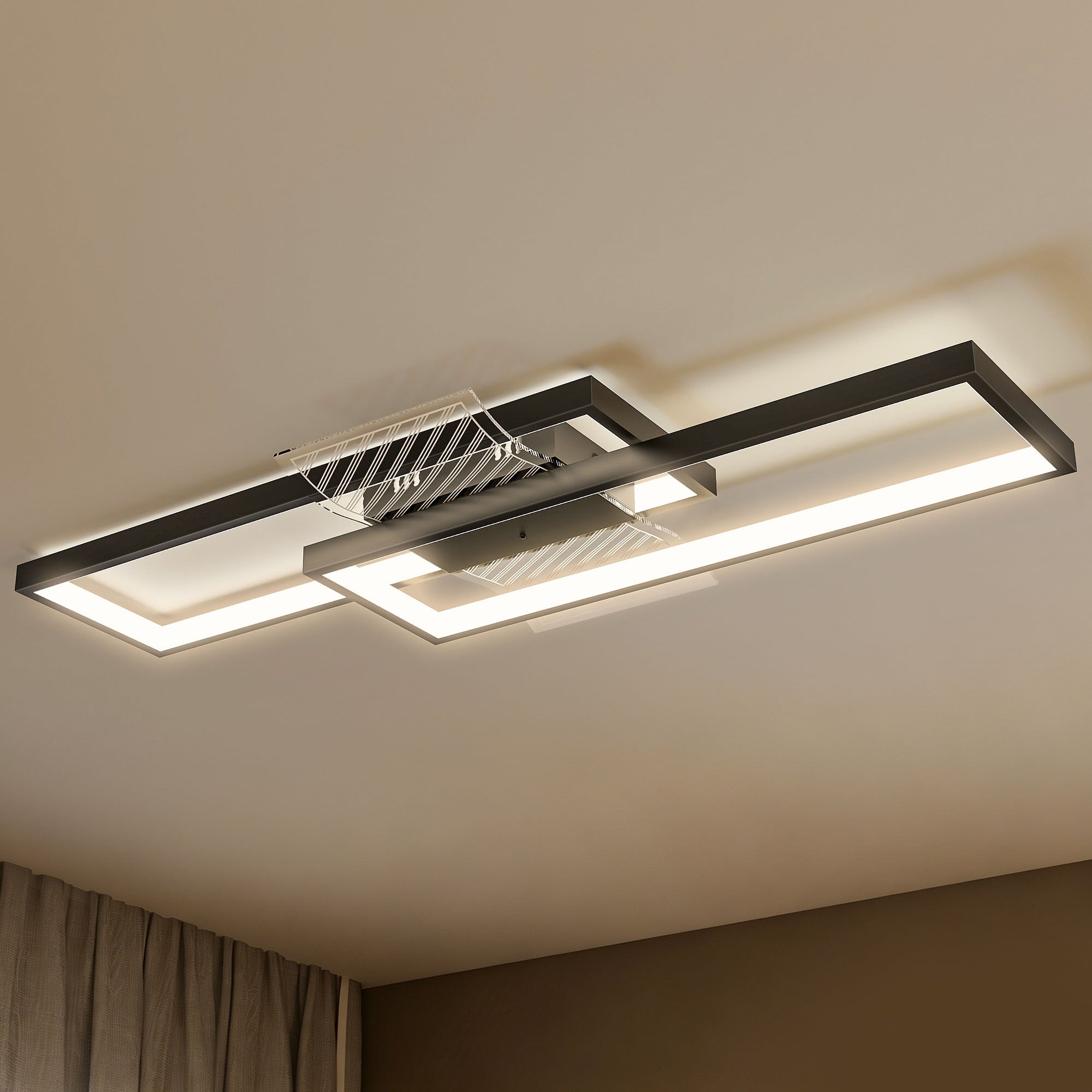 Prostokątna lampa sufitowa LED, 43W, 3000-6000K, 4600LM, sterowana pilotem, 70 x 30 cm, czarna