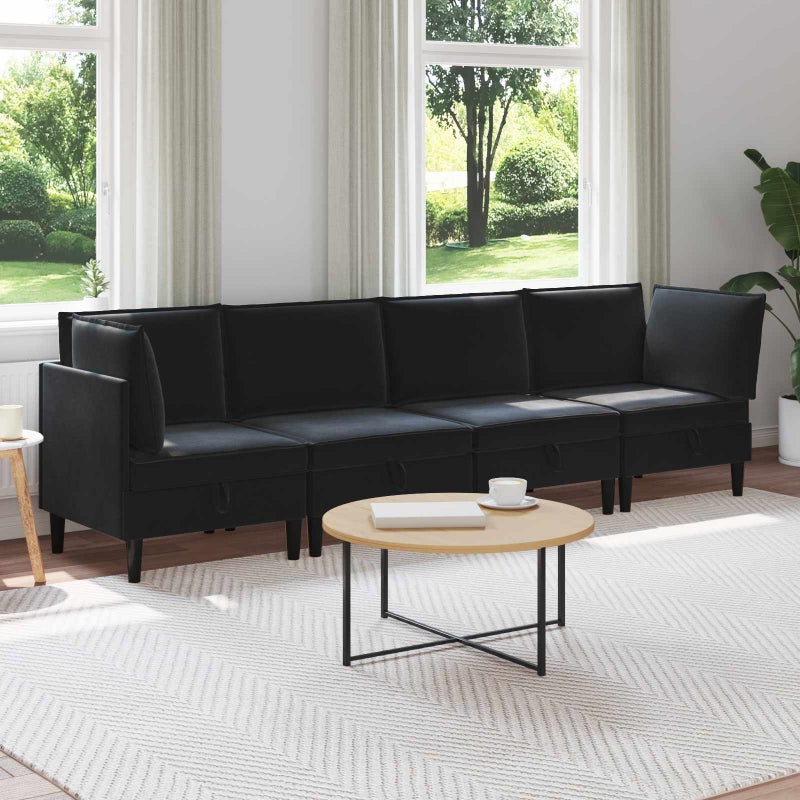 Zestaw mebli do salonu z poduszką 4 pcs Czarny Welur vidaXL