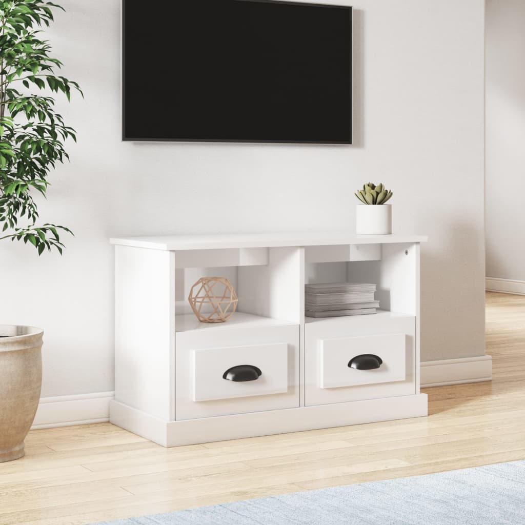 vidaXL Szafka TV, biała z połyskiem, 80x35x50 cm