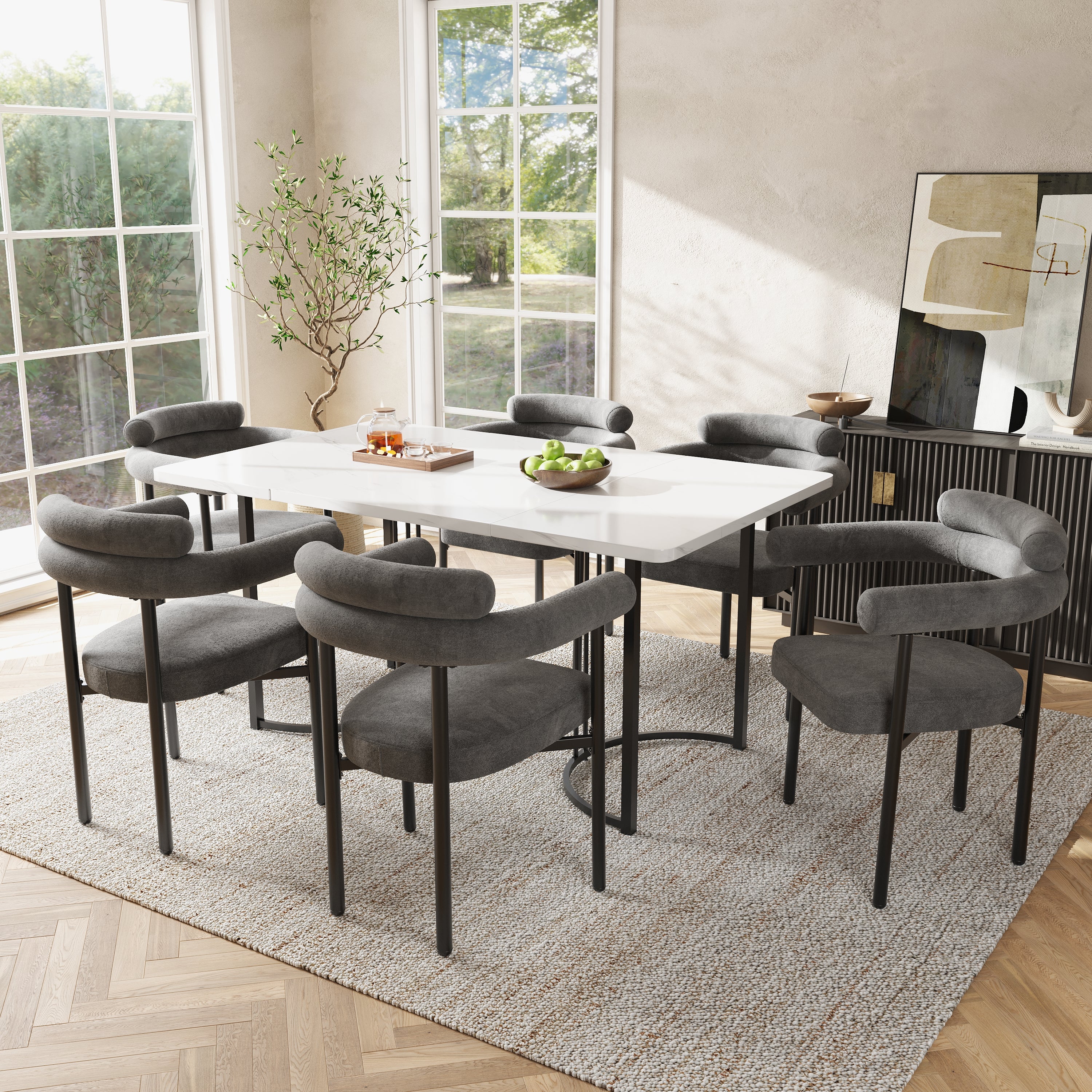 Zestaw stołu i krzeseł do jadalni-7 elementów-z designerskimi metalowymi nogami-6 krzeseł