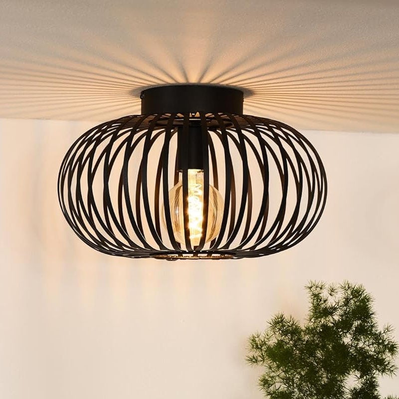 Lampa Sufitowa Pół-Wpuszczana Industrialna, Kuta Lampa Sufitowa - Metalowa Klatka, Ciepłe Światło - Do Wnętrz Domowych