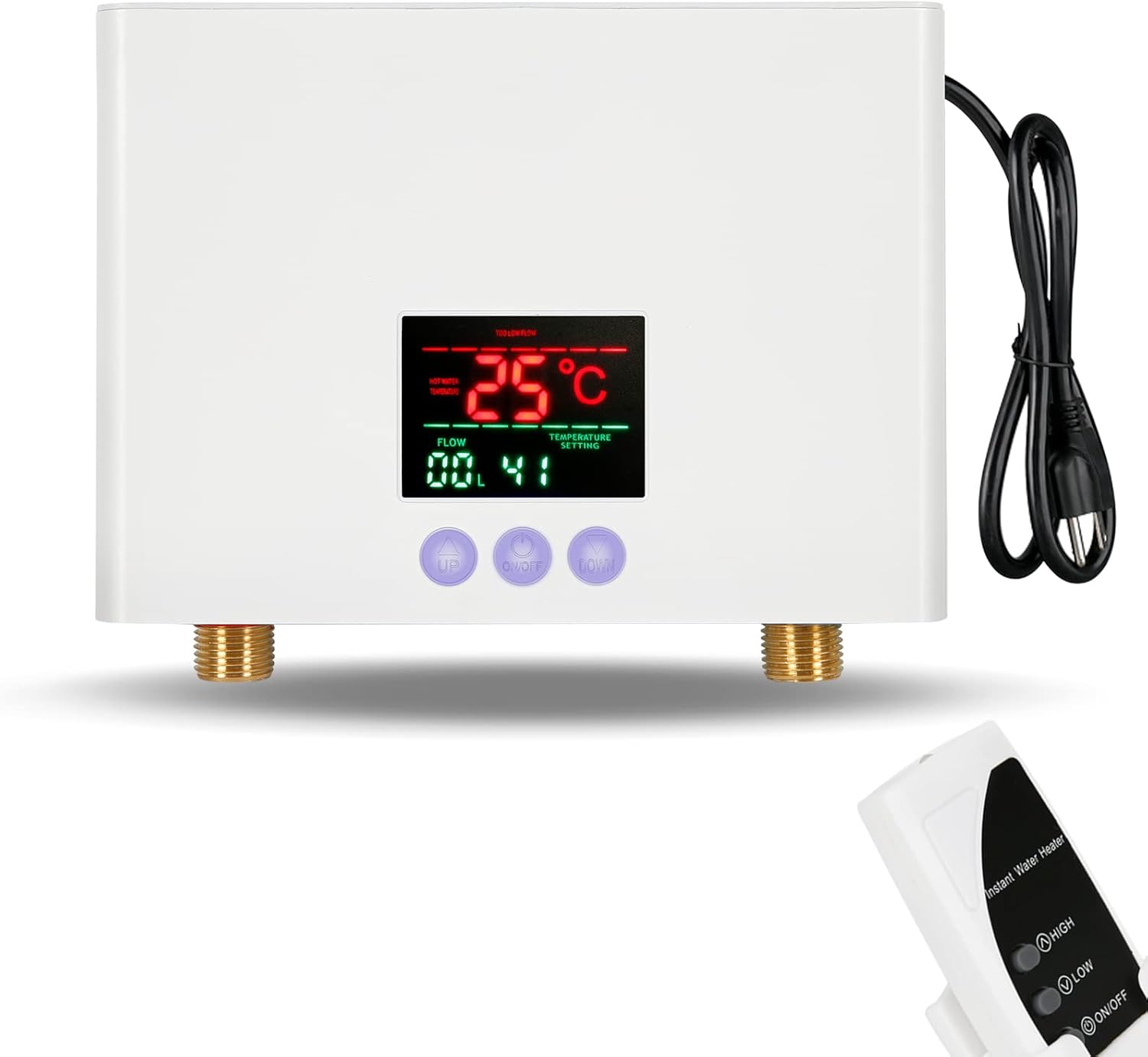 Podgrzewacz wody przepływowy 3000W pod zlewem, 110V, termostatyczny, z pilotem i wyświetlaczem cyfrowym, do kuchni i łazienki (biały)