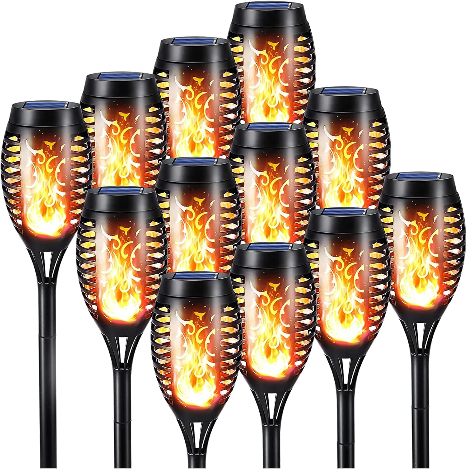 Lampy solarne z płomieniami, oświetlenie ogrodowe, wodoodporne lampy solarne do dekoracji, do ogrodu, na patio, zestaw 12 lampek