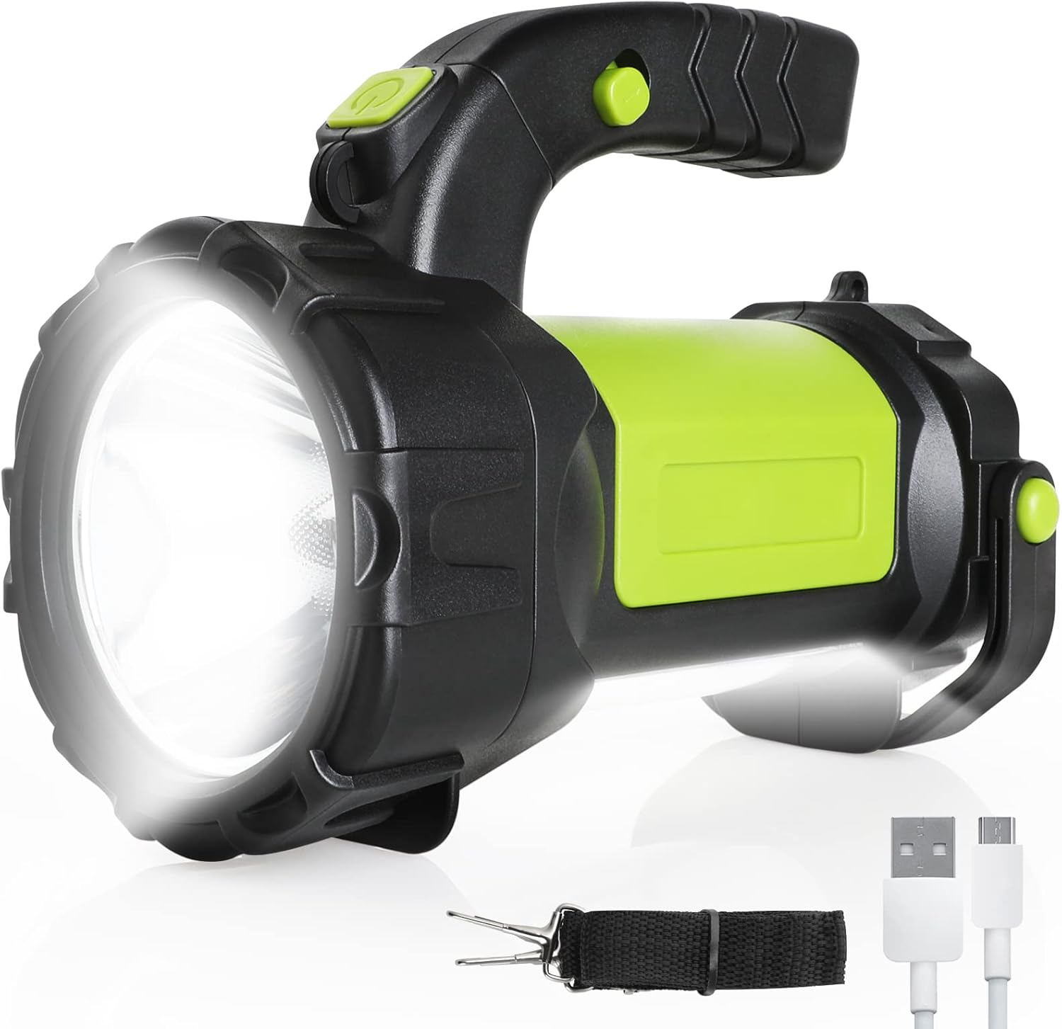 Reflektor Akumulatorowy, 6000 Lumenów Latarka LED, 6 Trybów Świetlnych Duża, Wodoodporny Reflektor do Campingu na Zewnątrz Nagłe Wypadki Zielony