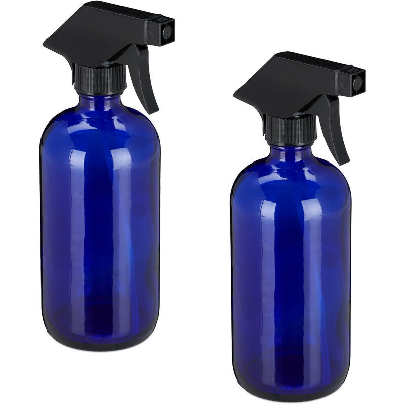 Szklana butelka ze spryskiwaczem - zestaw 2 szt. - 500 ml - wielokrotnego napełniania - pusta butelka ze spryskiwaczem - rozpylacz mgiełki - niebieska