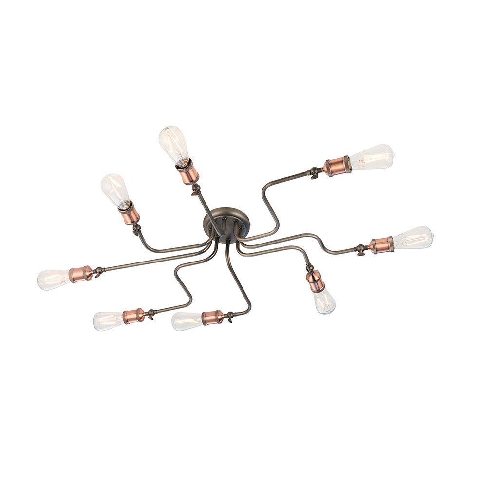 Lampa sufitowa industrialna postarzana miedziana 8-punktowa 8xE27 10W HAL Endon
