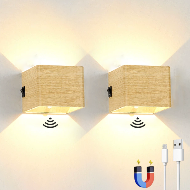 Zestaw 2 ładowalnych lamp ściennych LED z czujnikiem ruchu, magnetyczna bezprzewodowa lampa ścienna, 2 tryby oświetlenia