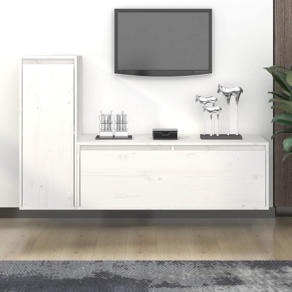 vidaXL Szafki TV, 2 szt., białe, lite drewno sosnowe