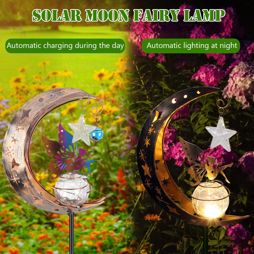 Zewnętrzna Lampa Solarna Ogrodowa Wróżka Elf Księżyc Lampa Solarna Wodoodporna Dekoracja Ogrodu Zewnętrznego Zewnętrzna Lampa LED Szklana Kula