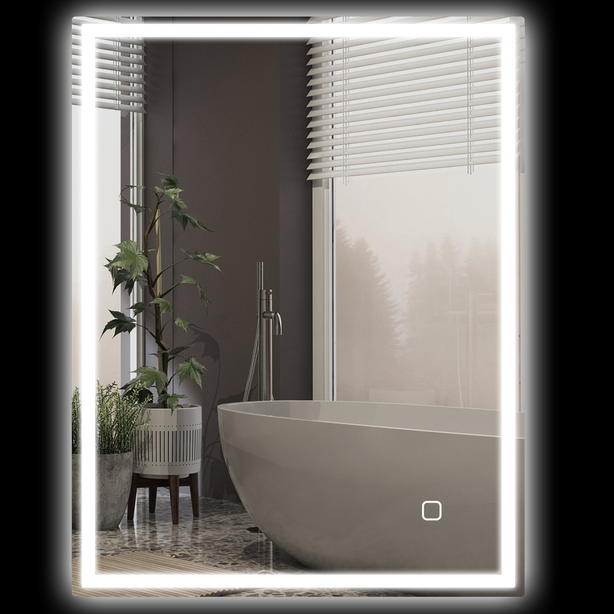 Podświetlane lustro łazienkowe 90x70 cm, lustro ścienne LED z funkcją pamięci, 3 srebrne kolory oświetlenia