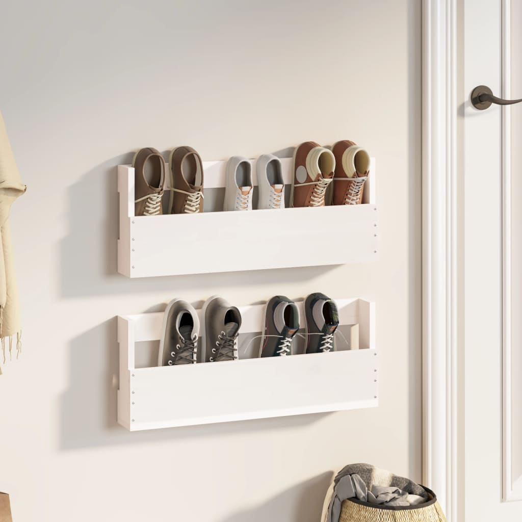 Półki na buty ścienne 2 sztuki Białe 59x9x23 cm Drewno sosnowe