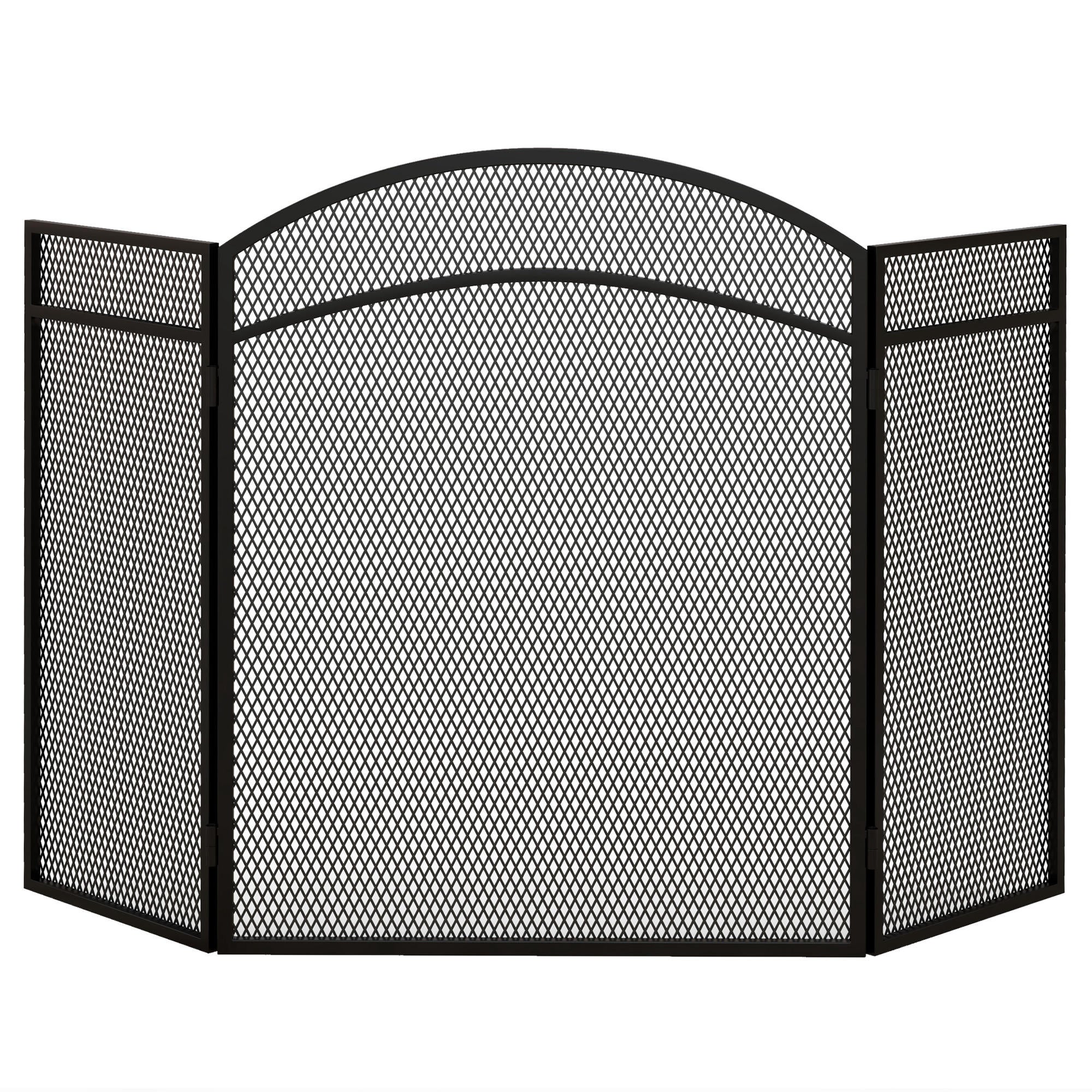 3-panelowy składany ekran kominkowy z metalową ramą 96x60 cm, czarny