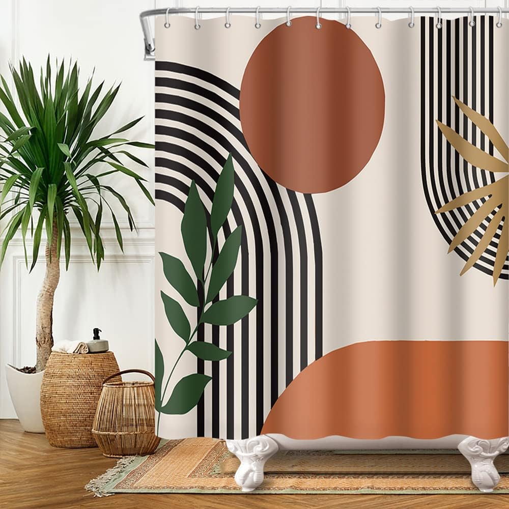 180x180cm Zasłona Prysznicowa Terakota Geometryczna Czarne Linie Nowoczesna Minimalistyczna Zasłona Wodoodporna do Wanny z Tkaniny Odpornej na Pleśń