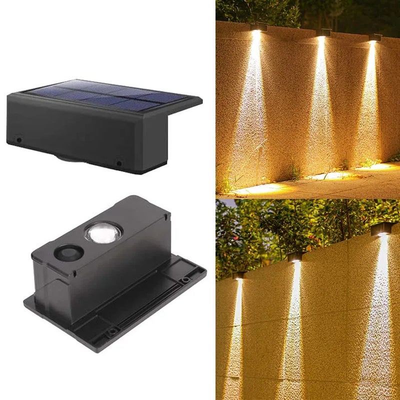 Lampy solarne do ogrodu na taras, zestaw 2 lamp słonecznych do ogrodzenia, lampy ścienne w białym ciepłym świetle, lampy LED wodoodporne