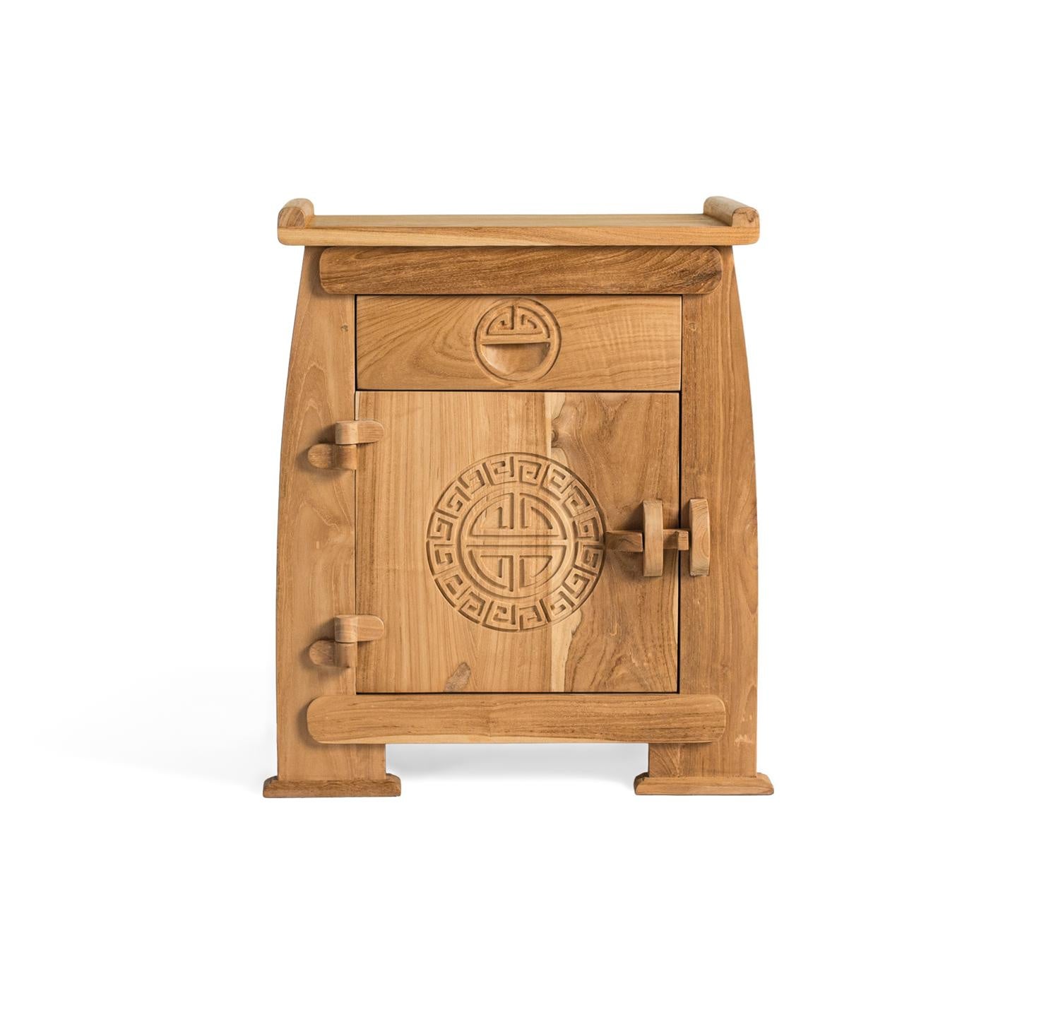 Stoliki nocne z drewna tekowego 54 cm w stylu kolonialnym orientalnym - 60x54x37 GYC