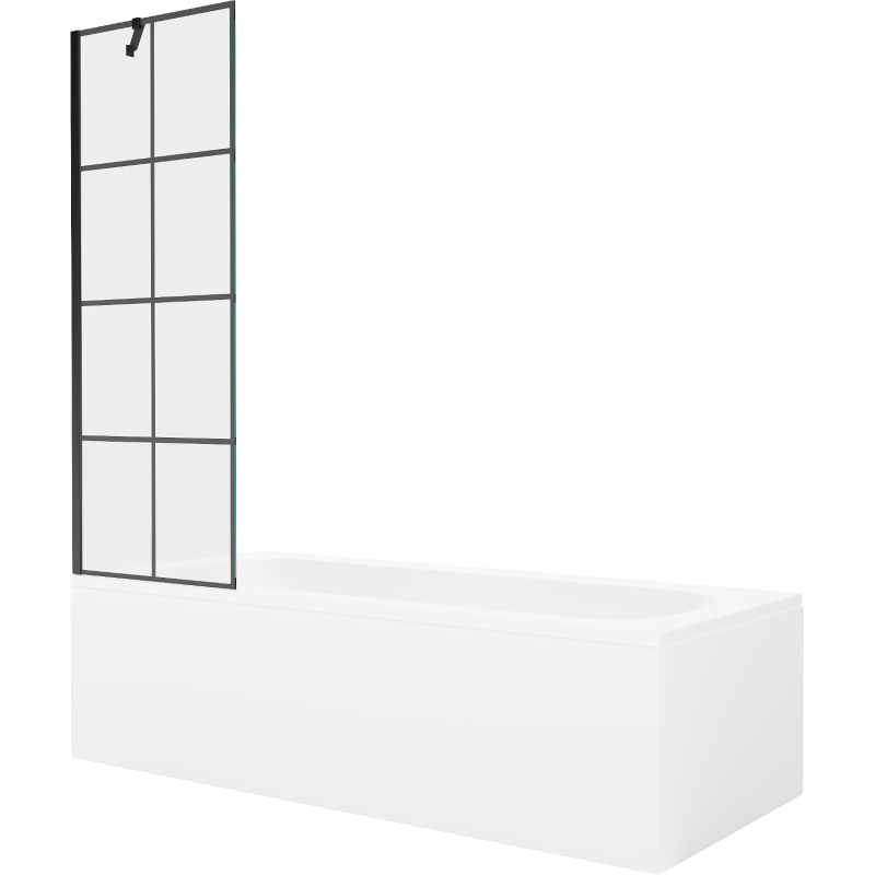 Mexen Vega wanna prostokątna 160 x 70 cm z obudową i parawanem 1-skrzydłowym 60 cm, czarny wzór - 550116070X9506007077